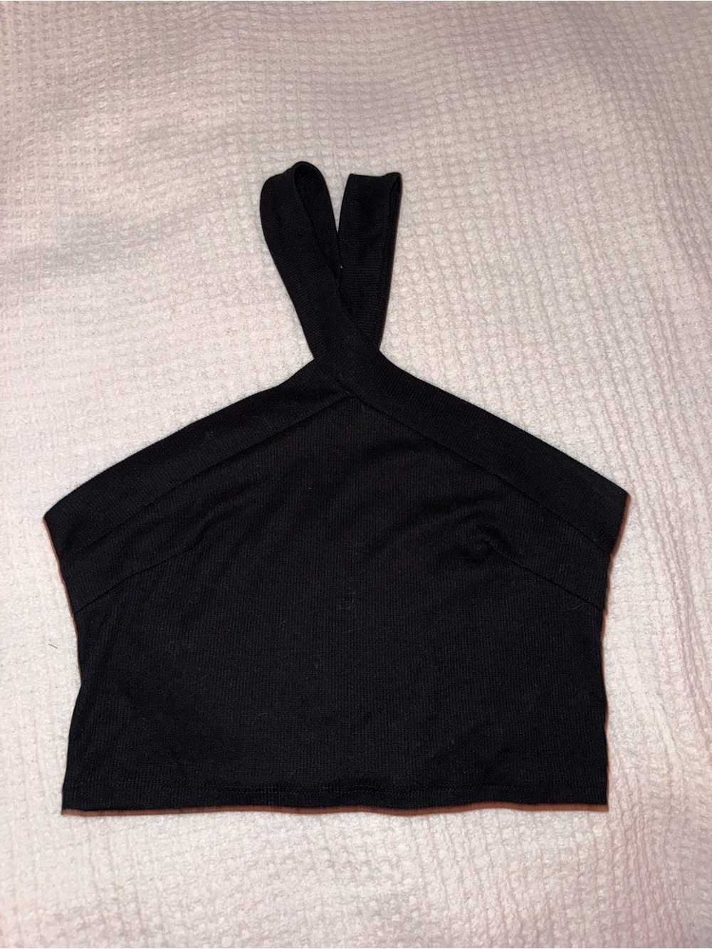 SHEIN Black Cross-Strap Halter Crop Top